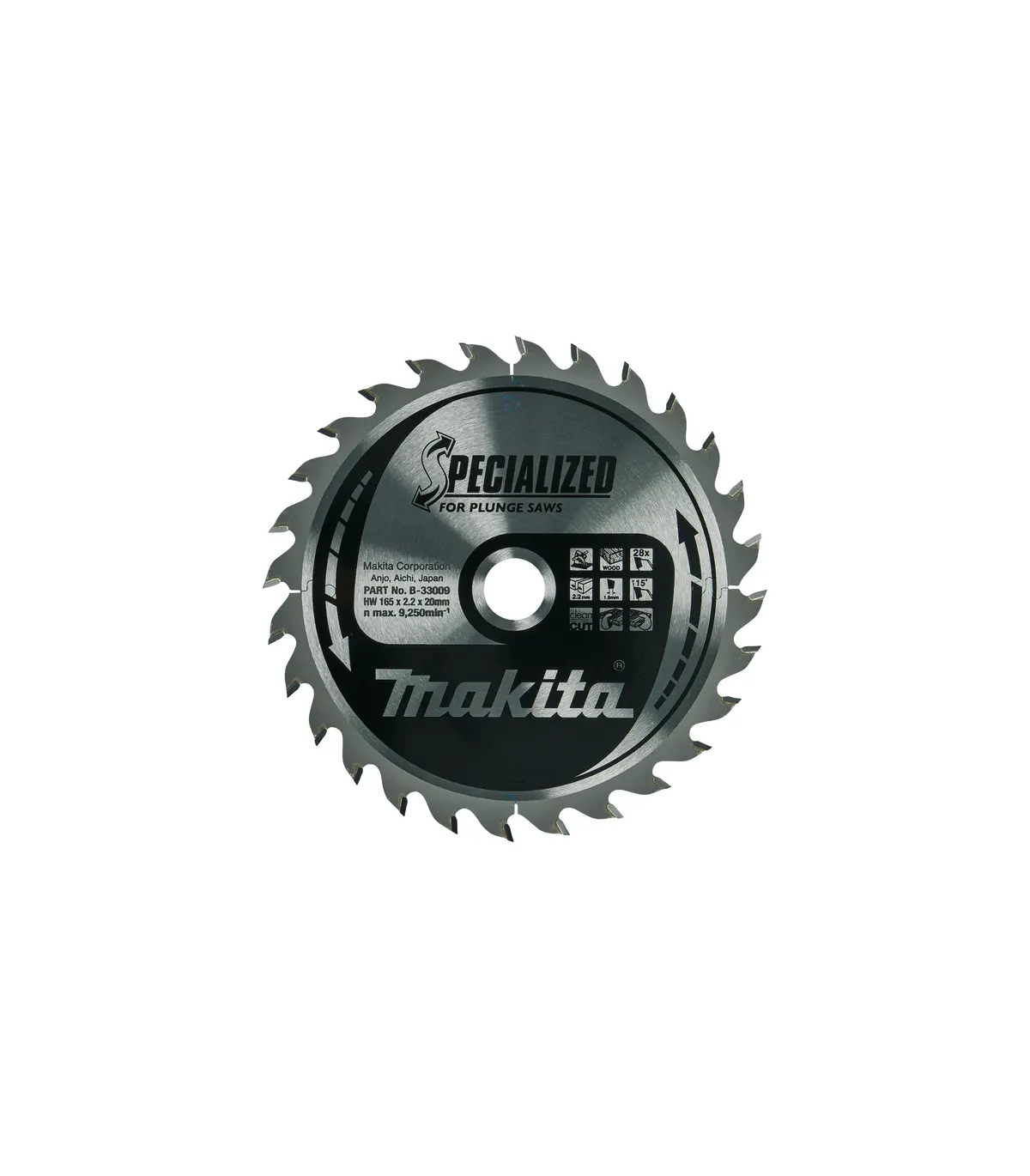 makiat-b-33009 Makita - TCT Specialized oštrica pile za kružnu pilu za uranjanje za drvo 165x20mm ZB28 B-33009 - Slika 1