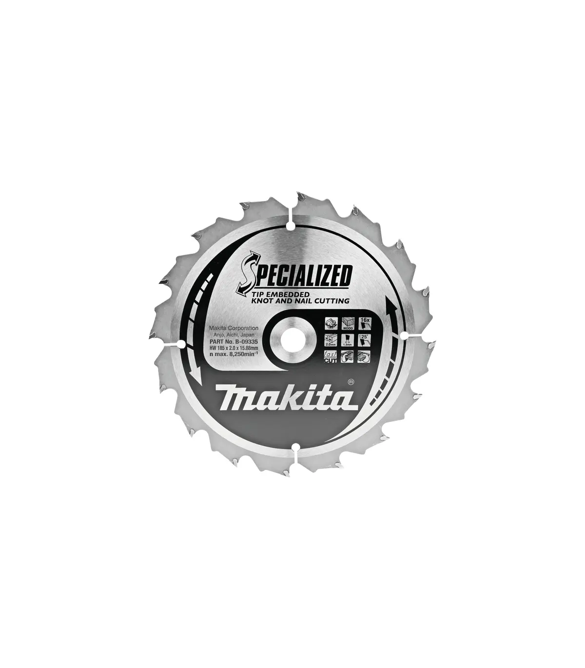 makita-b-09335 Makita - TCT oštrica pile za kružnu pilu za drvo s čavlima 185x15,88x1,3mm B-09335 - Slika 1
