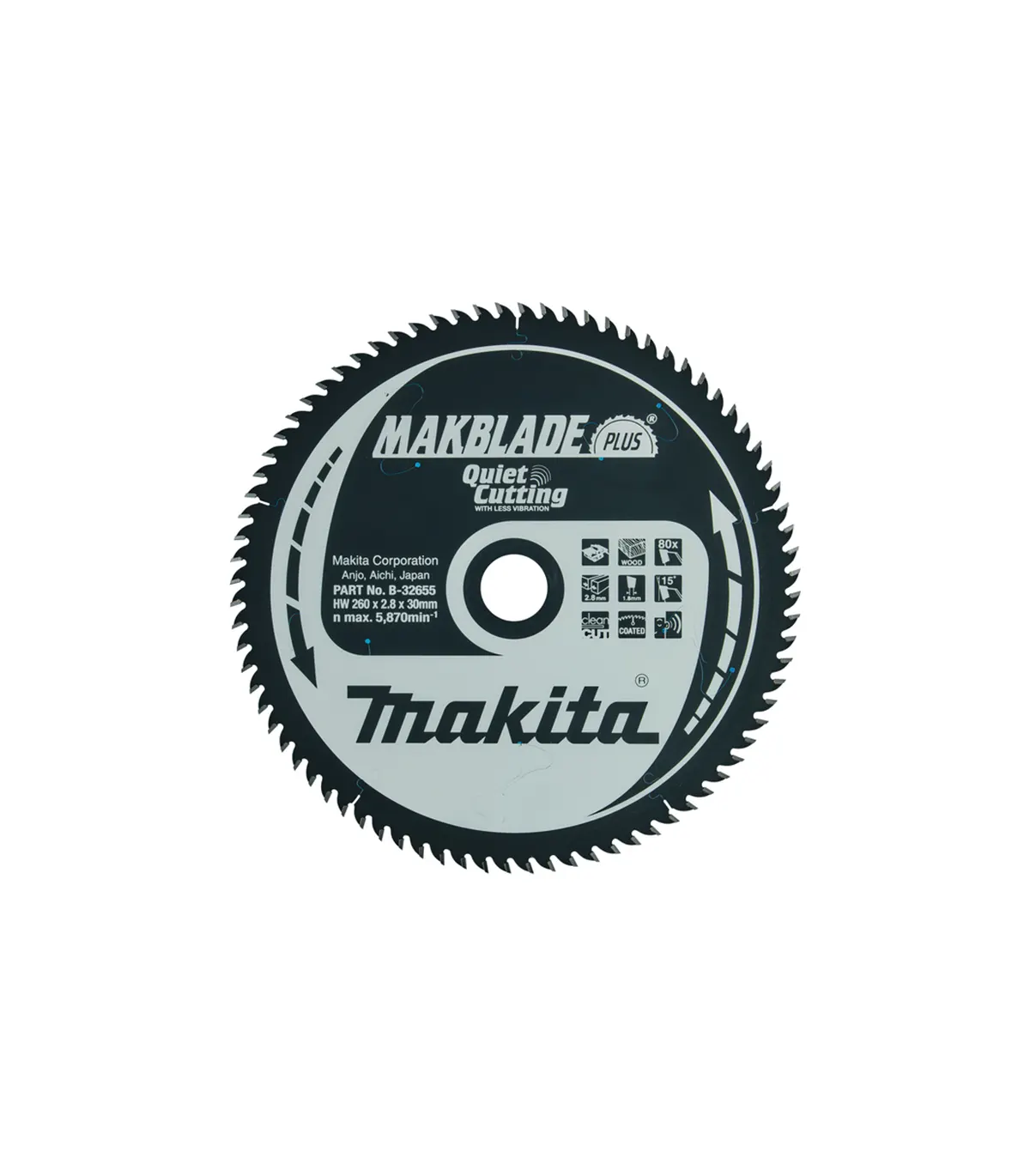 makita-b-32655 Makita - TCT oštrica pile MAKBlade Plus za stolnu kružnu pilu za drvo 260x30mm ZB80 B-32655 - Slika 1