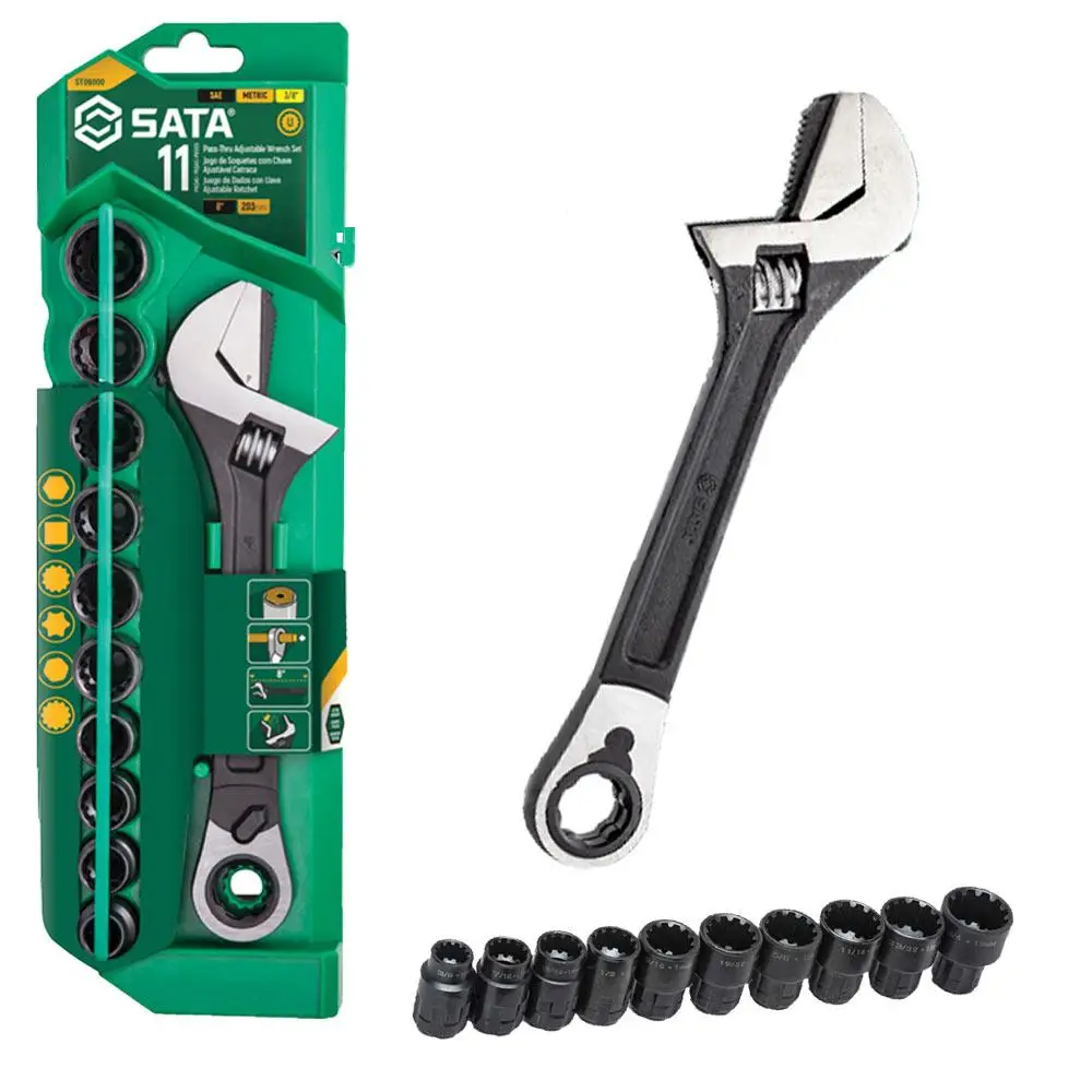 11-PCs-Vortex-ST09000-SATA-Adjustable-Key-X6-Socket-Set SET KLJUČ FRANCUZ S NASTAVCIMA 11 KOM. SATA ST09000 - Slika 1
