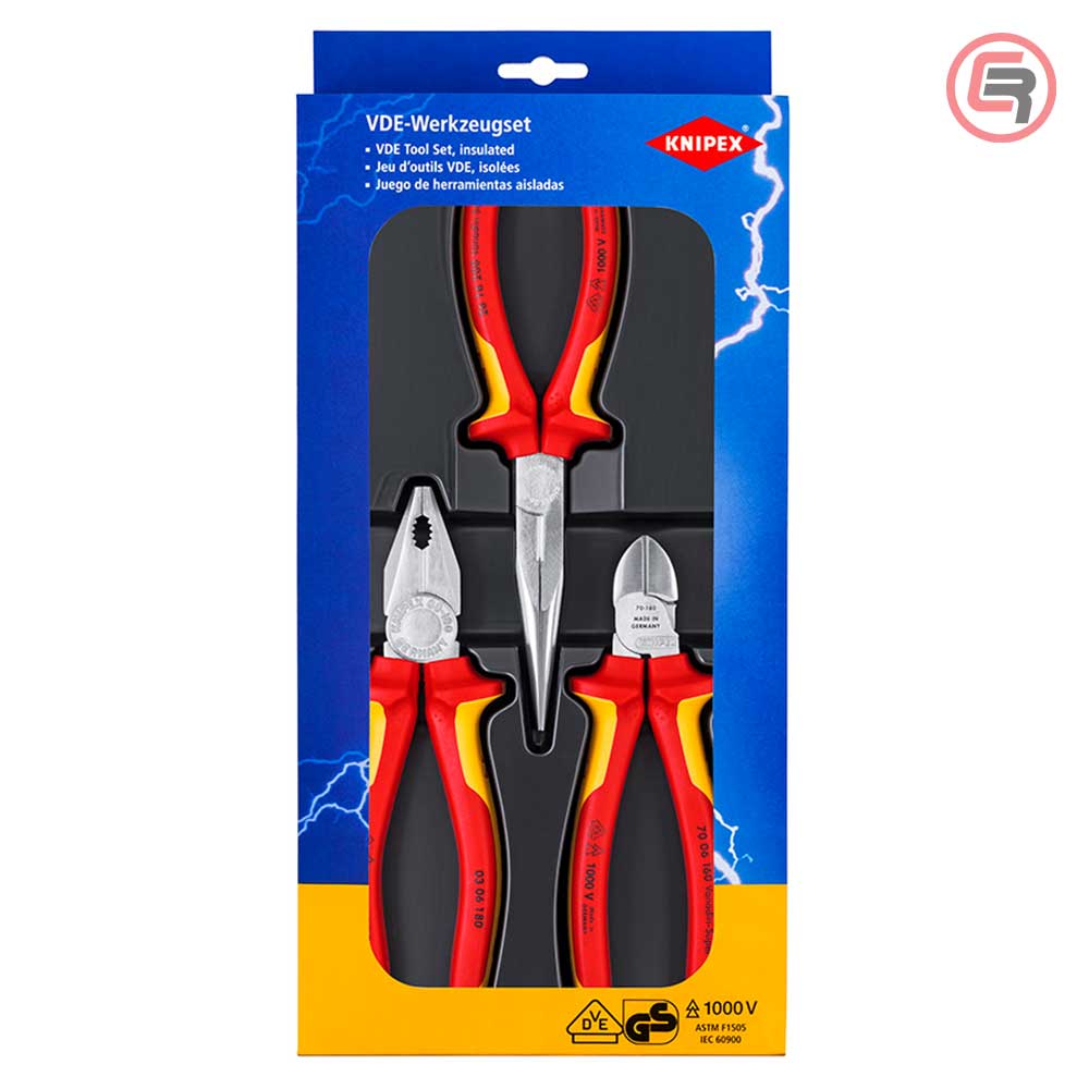 knipex-002012-02-3-crom Knipex Set Kliješta Kombinovana + Sječice + Špicasta Ravna 1000V / 3 dijelni – 00 20 12 - Slika 1
