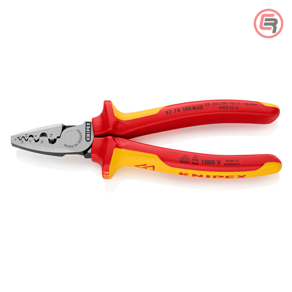 knipex-klijesta-9778180-01-1-crom Knipex Kliješta Za Krimpanje - Stiskanje Završnih Čahura 0,25-16mm2 1000V - 97 78 180 - Slika 1