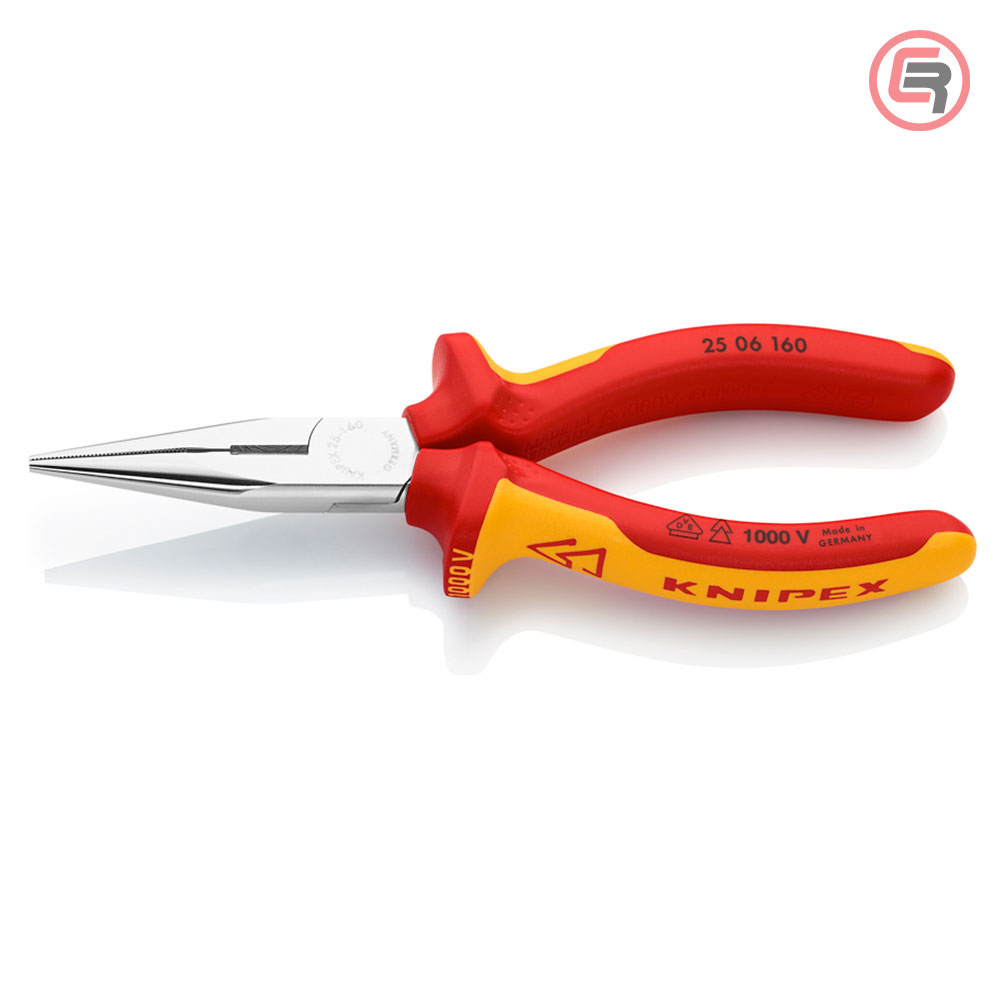 knipex_klijesta_2506160-00-1_crom Knipex Kliješta Poluokrugla Špicasta Ravna 160mm 1000V – 25 06 160 - Slika 1