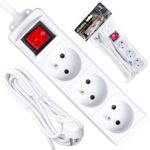 BIJELI PRODUŽNI KABEL S PREKIDAČEM, 3 UTIČNICE, 3 M