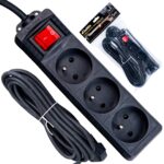 CRNI PRODUŽNI KABEL S PREKIDAČEM, 3 UTIČNICE, 3 M
