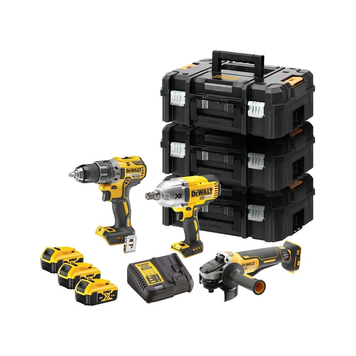 DCKM009-2 DeWALT set aku bušilica, aku udarni odvijač i aku brusilica BRUSHLESS 18V 3x5Ah DCKM009 - Slika 1
