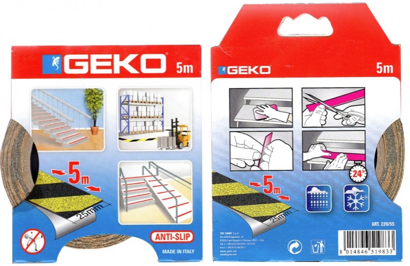 GEKO-220_55-Antiolisthitiki-Tainia-se-kitrino-mauro-25mm-5m GEKO TRAKA PROTUKLIZNA 25MMX5M ŽUTO/CRNA - Slika 1