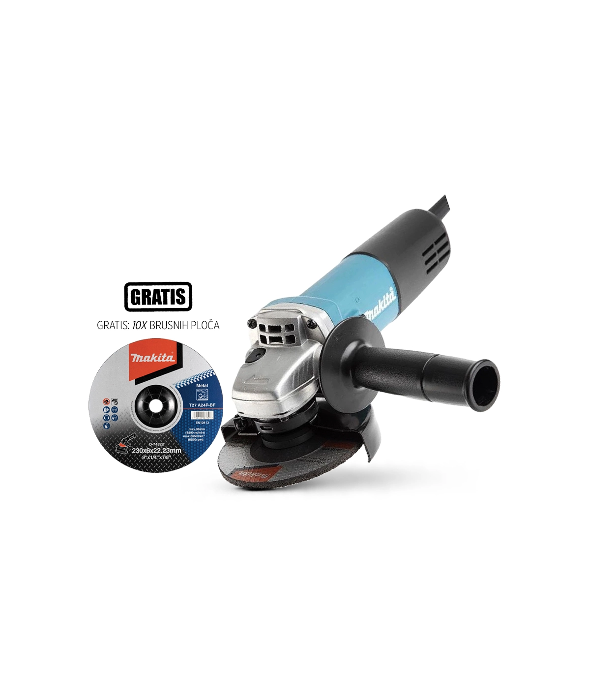makita-9557hnrg makita kutna brusilica 9557hnrg + 10 x brusna ploča d 74522 gratis