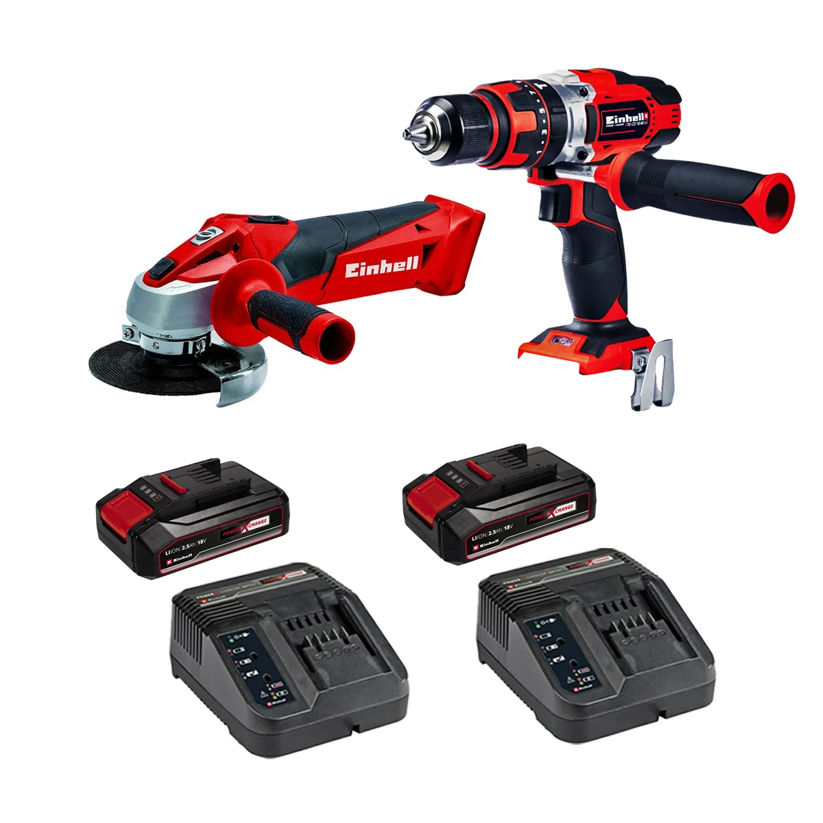 set-novi-1.png Einhell aku set udarna bušilica i brusilica Power X-Change TC-TK 20 Li Kit - Slika 1