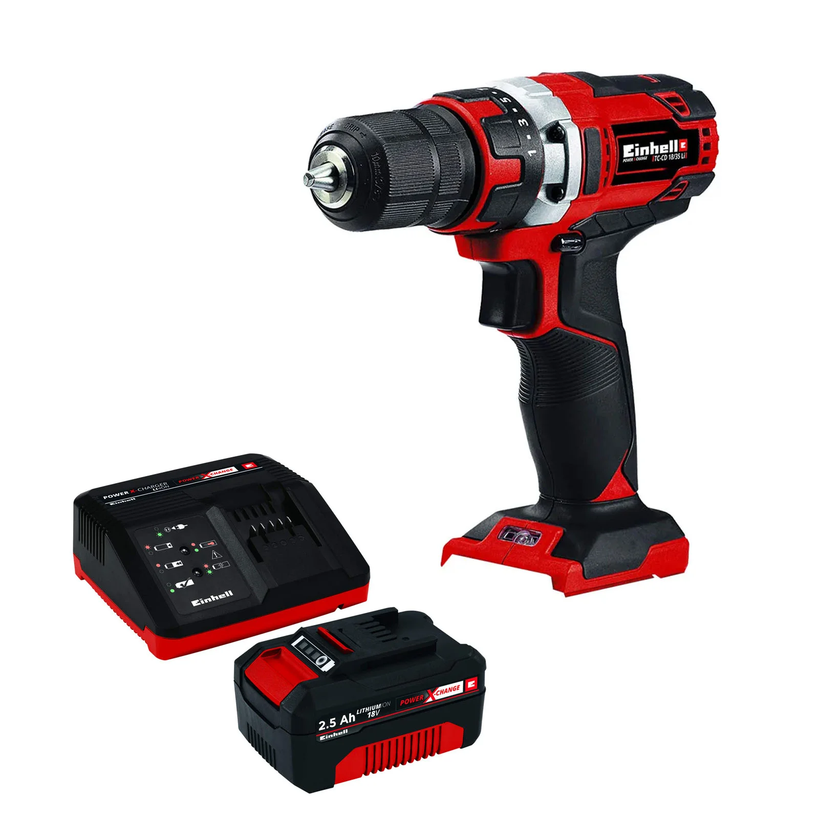 tc-cd-18-35-Li-kit-2-v2.jpg Einhell aku bušilica odvijač Power X-Change TC-CD 18/35 Li Kit-2 - Slika 1