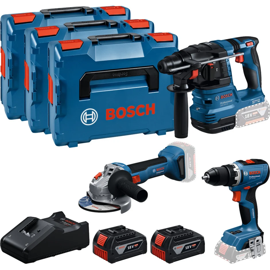 Bosch_18V_Profi_Set__GBH_18V_22___GSR_18V_65___GWS_18V_8_Professional__Werkzeug_Set@@100150088 SET 3 ALATA GBH 18V-22 + GWS 18V-8 + GSR 18V-65 + 2x BATERIJE GBA 18V 5 Ah I PUNJAČ 18V-40 + 3 x L-BOXX 136 BOSCH 0615A5009G - Slika 1